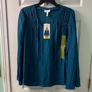 Jessica Simpson Teal Long Sleeve Women's Leslie Boho Top